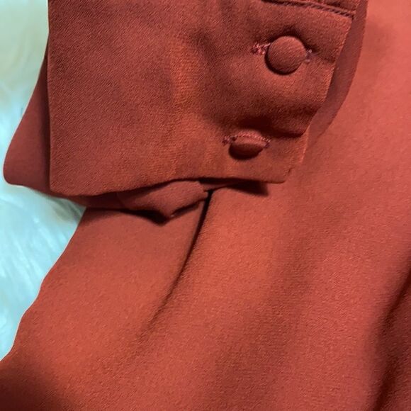 Jieru Top Womens size Small Chiffon long sleeve front Tie Blouse Maroon Preppy - Picture 3 of 10